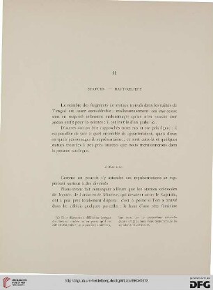 II: Statues.– Haut-reliefs