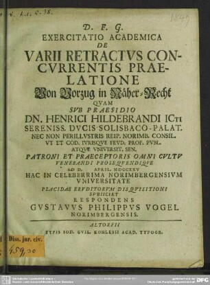Exercitatio Academica De Varii Retractus Concurrentis Praelatione ...