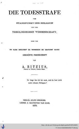 Die Todesstrafe vom Standpunkt der Religion und der theologischen Wissenschaft