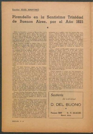 Pirandello en la Santísima Trinidad de Buenos Aires, por el Ano 1825