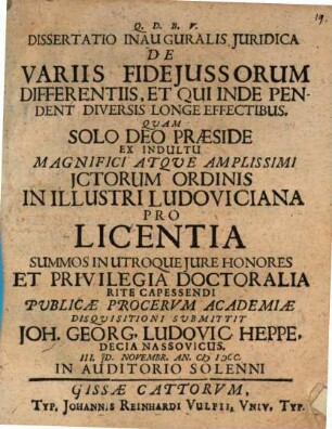 Dissertatio inauguralis iuridica de variis fideiussorum differentiis, et qui inde pendent diversis longe effectibus