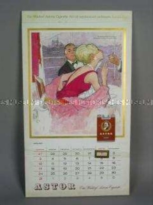 Ewiger Kalender mit Werbeaufdruck für "ASTOR"-Zigaretten