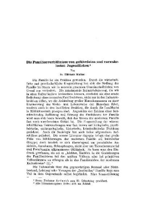 Die Familienverhältnisse von gefährdeten und verwahrlosten Jugendlichen