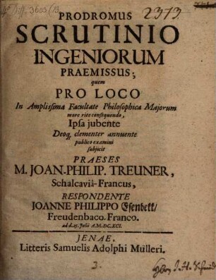 Prodromus scrutinio ingeniorum praemissus