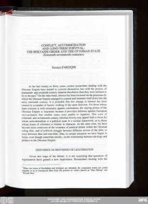 Conflict, Accommodation And Long-Term Survival: The Bektashi Order And The Ottoman State (Sixteenth-seventeenth centuries) Suraiya Faroqhi
