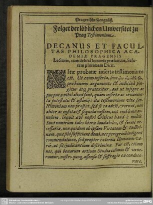 Folget der löblichen Universitet zu Prag Testimonium