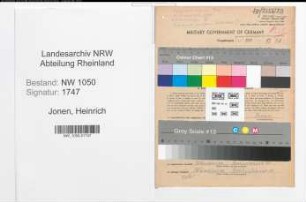 Entnazifizierung Heinrich Jonen , geb. 28.08.1886 (Erzieher)