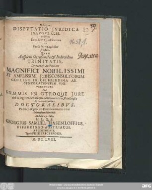 Disputatio Iuridica Inauguralis, Exhibens Decadem Quaestionum ex Variis Iuris Capitibus selectam