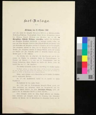 Hof-Anlage für Mittwoch, den 21. Oktober 1908