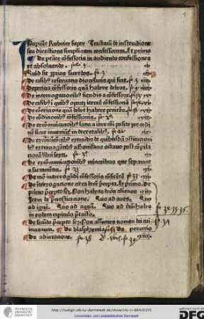 Incipiunt rubrice super tractatum de instructione seu directione simplicium confessorum