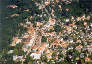 Dresden-Weißer Hirsch. Stadtteilansicht mit Bautzner Landstraße. Luftbild-Schrägaufnahme von Westen