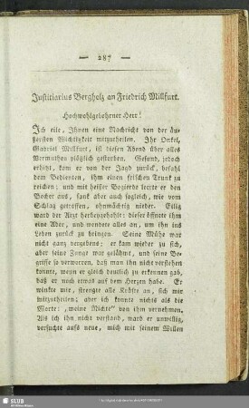 Justitiarius Bergholz an Friedrich Millfurt