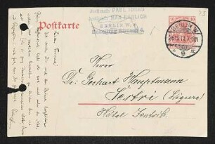 Brief von Paul Jonas an Gerhart Hauptmann