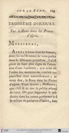 Troisième discours. Sur le Beau dans les Pièces d'esprit