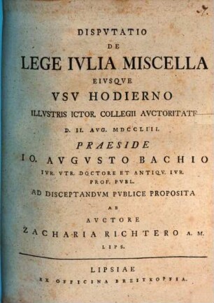 Disputatio De Lege Iulia Miscella Eiusque Usu Hodierno