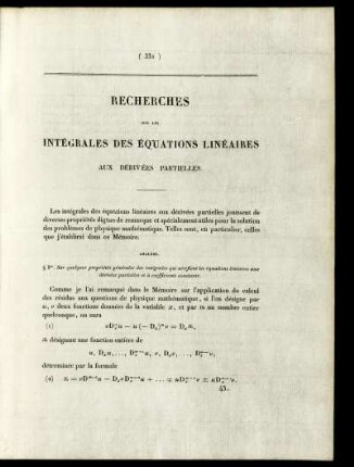 Recherches sur les intégrales des équations linéaires aux dérivées partielles.