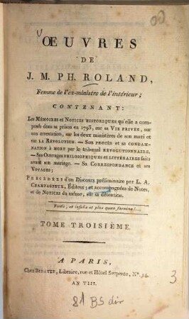Oeuvres de J. M. Ph. Roland, 3. - 435 S.