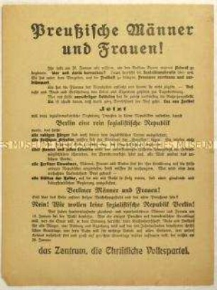 Aufruf der Zentrumspartei zur Wahl der preußischen Landesversammlung 1919