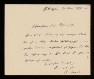 Nr. 5: Brief von Rudolf Smend an Ernst Heinrich Ehlers, Göttingen, 31.5.1898