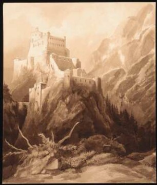 Burg mit Landschaft: Perspektivische Ansicht