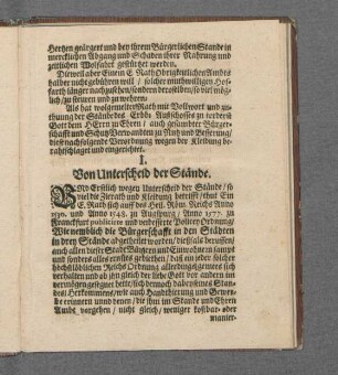 I. Von Unterscheid der Stände.