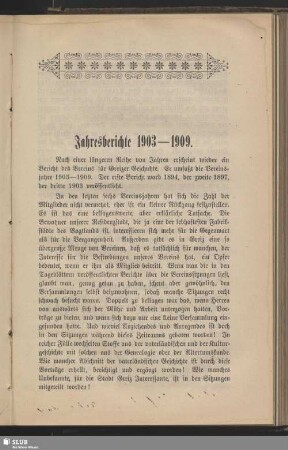 Jahresberichte 1903 - 1909