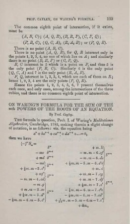 On Waring's formula for the sum of the mth powers of the roots of an equation.