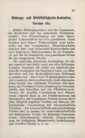 Bildungs- und Wohlthätigkeits-Anstalten, Vereine etc.