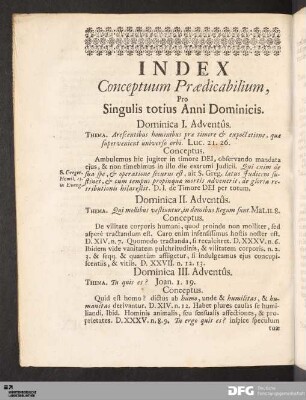 Index Conceptuum Prædicabilium, Pro Singulis totius Anni Dominicis