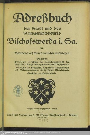 1913: Adreßbuch der Stadt und des Amtsgerichtsbezirks Bischofswerda i. Sa.