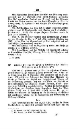 Statut der von Rohr`schen Stiftung für Maler, Bildhauer und Architekten : [I. Akademien und Universitäten]