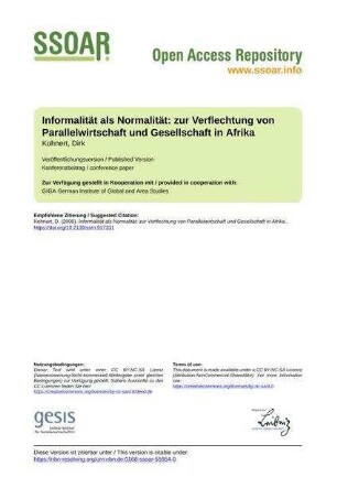 Informalität als Normalität: zur Verflechtung von Parallelwirtschaft und Gesellschaft in Afrika