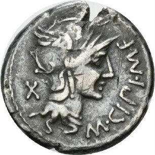 Denar des M. Cipius mit Darstellung der Victoria in einer Biga