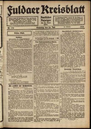 Erste Ausgabe vom Samstag, den 26. Juli 1919.