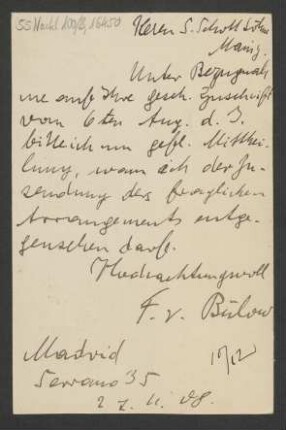Brief an B. Schott's Söhne : 27.11.1908