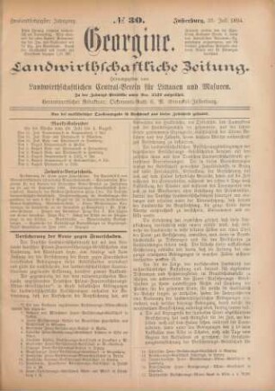 Zweiundsechzigster Jahrgang. No. 30. Insterburg, 26. Juli 1894.