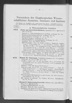 Verzeichnis der Hamburgischen Wissenschaftlichen Anstalten, Seminare und Institute