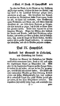 Das IX. Hauptstück - Ankunft des Generals in Cofaciqui, und Entdeckung des Landes.