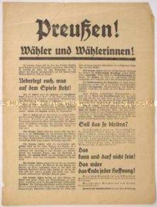 Programmatischer Wahlaufruf der Deutschnationalen Volkspartei zu den Preußischen Landtagswahl April 1932