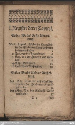I. Register derer Capitel