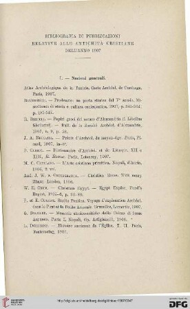 Bibliografia di pubblicazioni relative alle antichità cristiane dell'anno 1907
