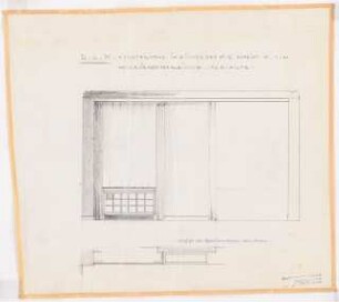 Reichsluftfahrtministerium, Berlin: Zimmer Abteilungsleiter M[inister-].R[at]. Scheidt Q2R: Fensterwand (Heizkörperverkleidung. Ansicht, Grundriss 1:20