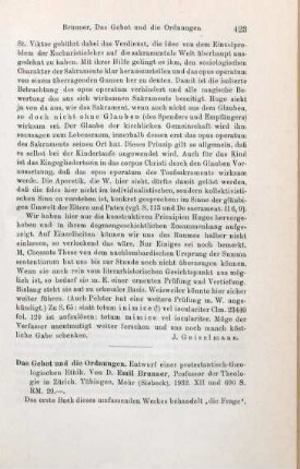 423-425 [Rezension] Brunner, Emil, Das Gebot und die Ordnungen