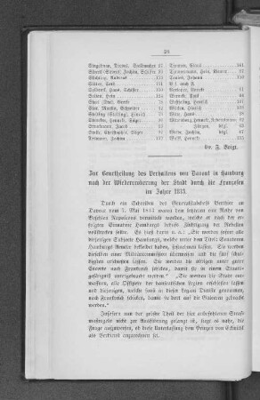 Zur Beurtheilung des Verhaltens von Davont in Hamburg nach der Wiedereroberung der Stadt durch die Franzosen im Jahre 1813.