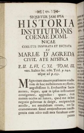 Sequitur Jam Ipsa Historia Institutionis Coenae Dominicae ...