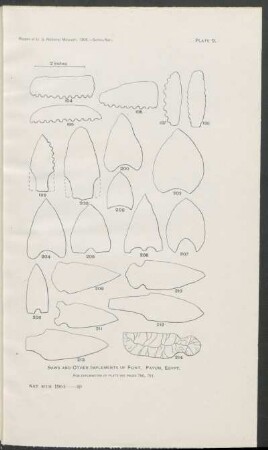 Plate 9. - Saws and other implements of flint. Fayum, Egypt.