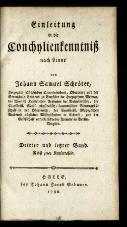 3. und letzter Bd: Einleitung in die Conchylienkenntniß nach Linné. Bd. 3