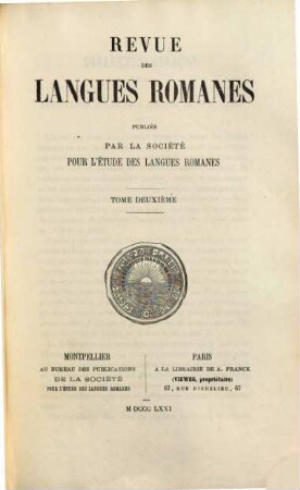 Revue des langues romanes. 2, 2. 1871