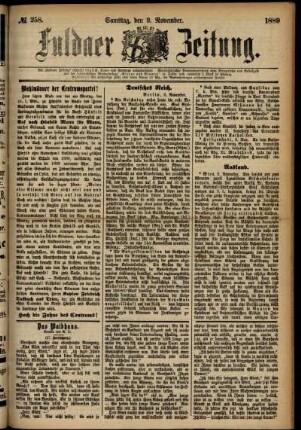 Erste Ausgabe vom Samstag, den 09. November 1889.