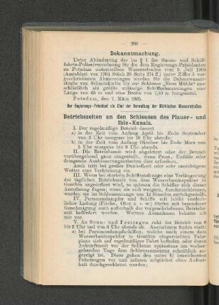 Betriebszeiten an den Schleusen des Plauer- und Ihle-Kanals.
